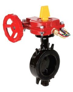 Grooved 67BFVWET060 Butterfly Valve w/ Indicator, 300 PSI, Fire Protection, Wheel Handle, 6" Wafer End