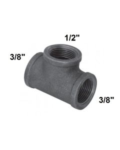 3/8" X 1/2" Black Malleable Tee Reducing