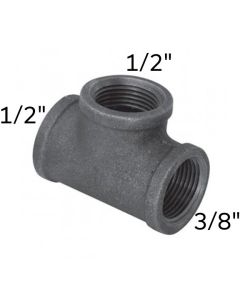 1/2" x 3/8" x 1/2" Black Malleable Tee Reducing