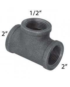 2" x 2" x 1/2" Black Malleable Tee Reducing