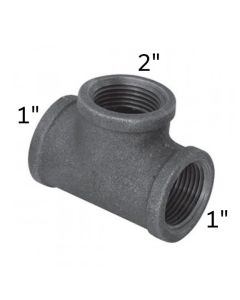 1" x 1" x 2" Black Malleable Tee Reducing