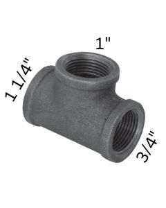 1 1/4" x 3/4" x 1" Black Malleable Tee Reducing