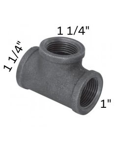 1 1/4" x 1" x 1 1/4" Black Malleable Tee Reducing