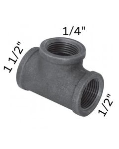 1 1/2" x 1/2" x 1 1/4" Black Malleable Tee Reducing