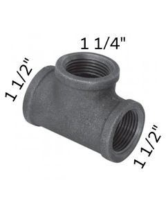 1 1/2" x 1 1/2" x 1 1/4" Black Malleable Tee Reducing
