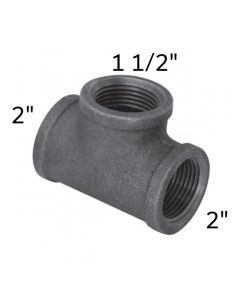 2" x 2" x 1 1/2" Black Malleable Tee Reducing
