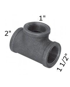2" x 1 1/2" x 1" Black Malleable Tee Reducing