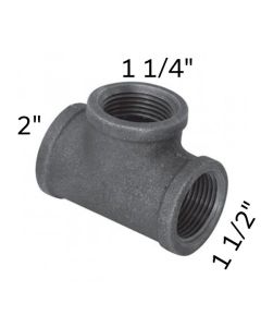 2" x 1 1/2" x 1 1/4" Black Malleable Tee Reducing