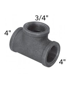 4" x 4" x 3/4" Black Malleable Tee Reducing