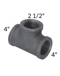 4" x 4" x 2 1/2" Black Malleable Tee Reducing