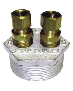 Cast Iron Duplex Tank Bushing w/ Fittings 2" x 1/2" x 1/2"